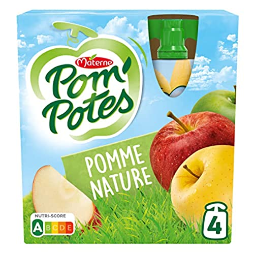 Materne - Compotas naturales de manzana, aligerar en azúcares, 4 botellas de 90 g