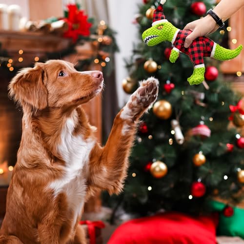 Juguete de peluche de dinosaurio para perros Navidad miniatura 5