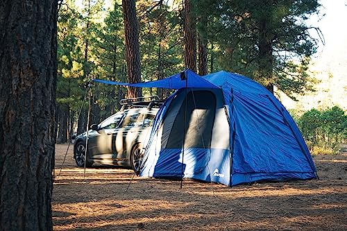 Napier Sportz Hatchback and Small CUV Tent 8'x8' Waterproof Camping Tent with Awning 4 Person Blue/Grey Car Tent