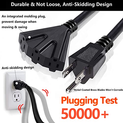 300 Ft Outdoor/Indoor Extension Cord With 3 Outlets –Black Extra Long Extension Wires –16/3 13A 125V Sjtw,3-Prong Grounded Plug,Water&Weather Resistant,Power Cable For Lawn&Garden,Ul Listed #TOP1