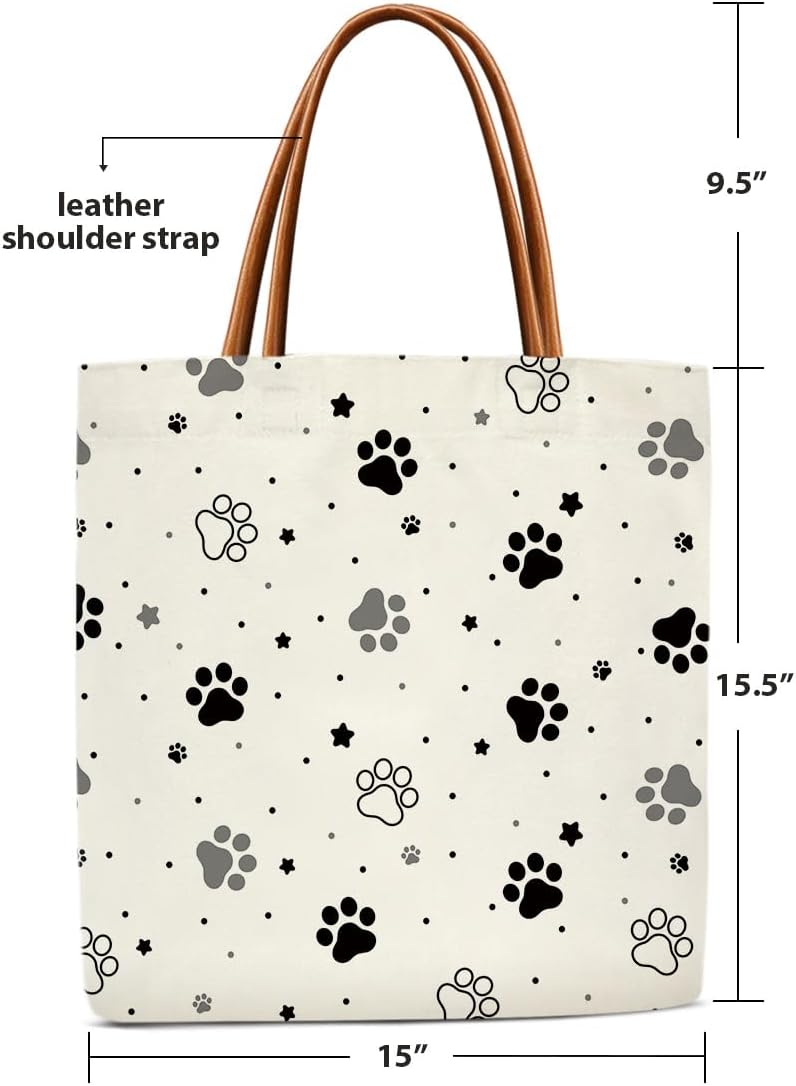 Pet Paw Canvas Tote Bag for Women, Dog Cat Aesthetics Tote Bag, Dog Cat Mom Gifts for Women Pet Owner Reusable Christmas Gifts Beach Bags -07 - Image 4