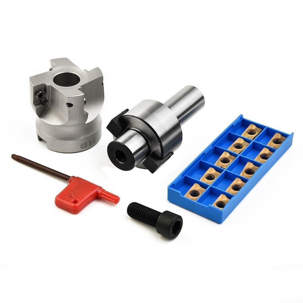 MT2-FMB22-M10 Dorn mit 400R 50 mm Planfräser und 10 APMT1604 Hartmetalleinsätzen für schweres CNC-Fräsen, Halterung aus legiertem Stahl, 4 Schlitze, inkl