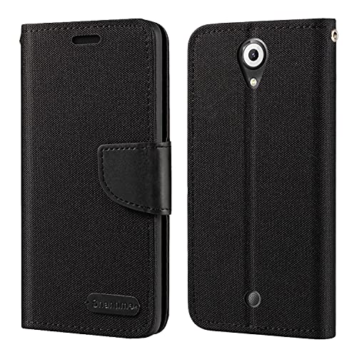 Étui Portefeuille en Tissu Oxford et Cuir PU Compatible avec Wiko U Feel, Coque Robuste avec Rabat Magnétique et Fentes Cartes (Noir)