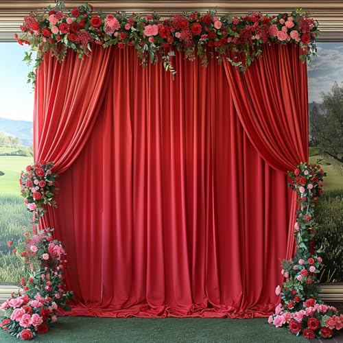 ESGOTBME 20x12ft Wrinkle Free Red Backdrop Curtain for Parties Soft Fabric Drapes Wedding Red Curtain Backdrop for Birthday Party Decorations Background for Photography 5x10ft, 4 Panels