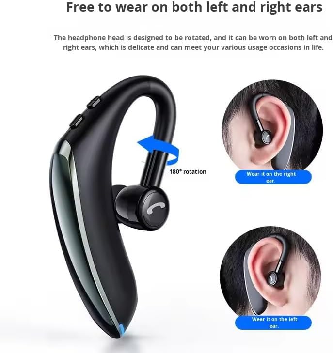 Black Single Ear Bluetooth Headset Business, Bluetooth 5.3, 250H Standby, Type-C Charging, Left Right Ear Switchable, Adjustable Soft Earhook for Office Gym Driving