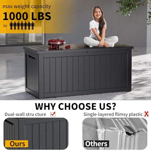 TARKARI 230 Gallon Resin Deck Box, Waterproof Outdoor Storage Box, Lockable for Patio Furniture, Garden Tools, Pool Accessories, UV-Resistant for All Weather Use, Black