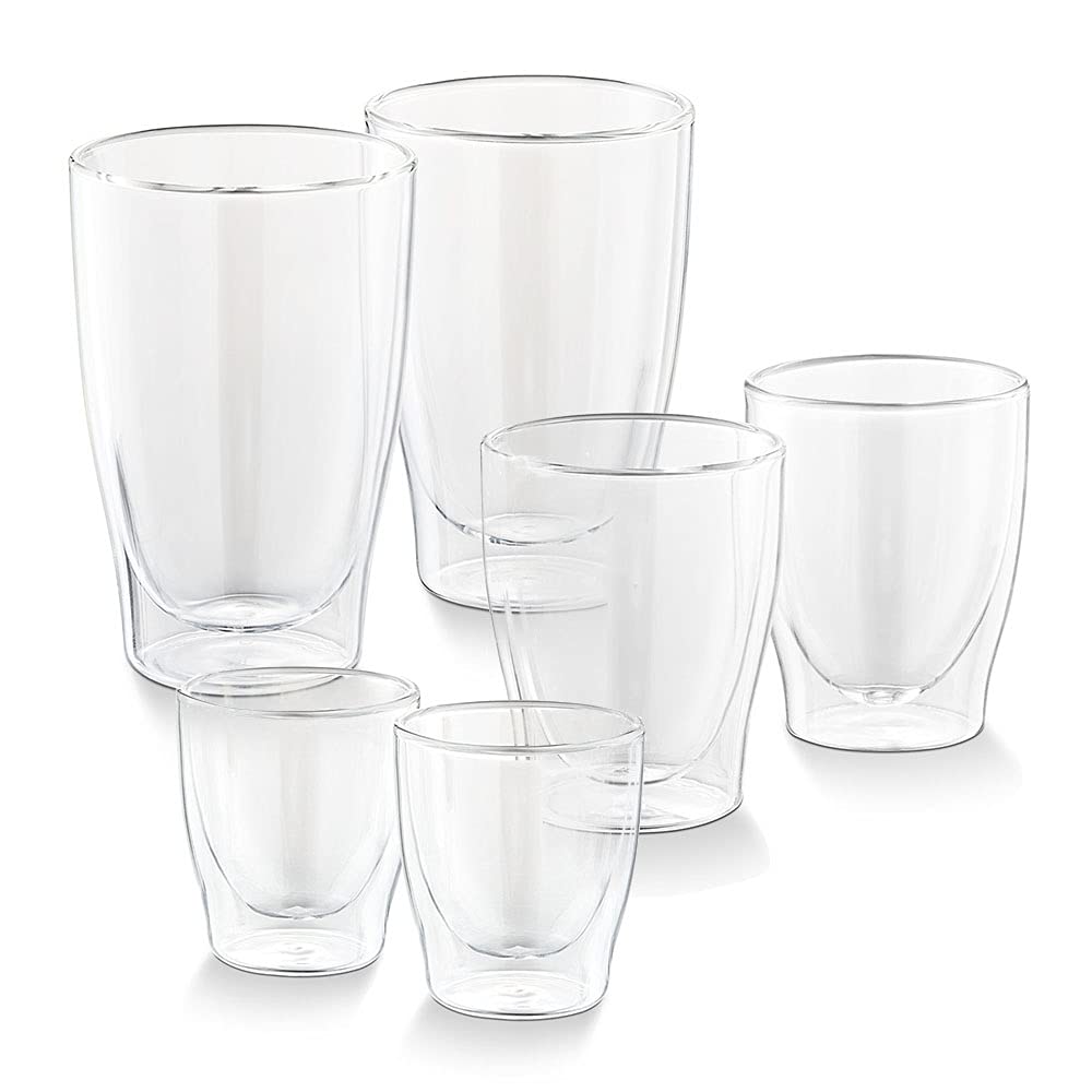 Tchibo 6er Gläser Set, 2x Latte Macchiato, 2x Caffè Crema, 2x Espresso, Doppelwandig, Modernes Design, heiß und kalt