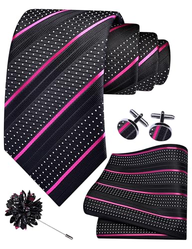 Image of GUSLESON 3.15 inch(8cm) Mens Stripe Tie and Lapel Pin Necktie Hankerchief Cufflinks Set for Men