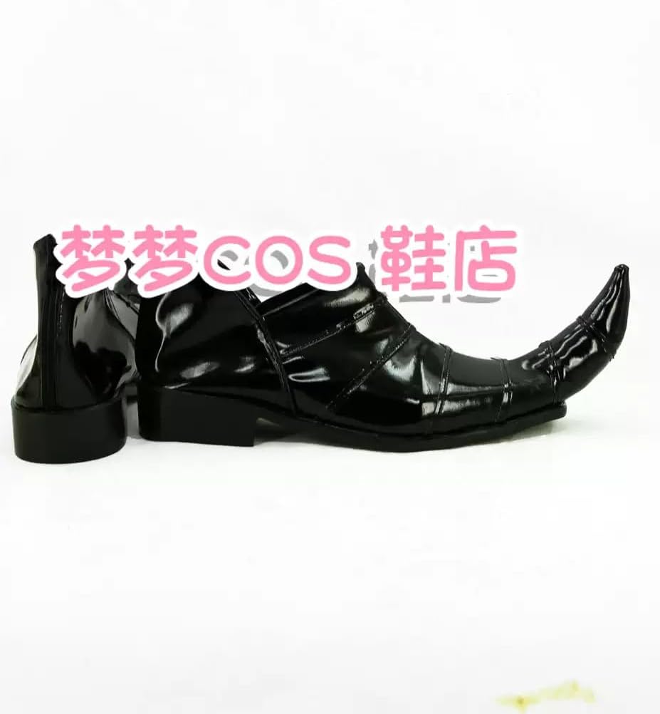 Black Patent Leather Pointed-Toe Shoes with Strap Details Versatile Footwear for Cosplay Gothic Events & Costume Parties