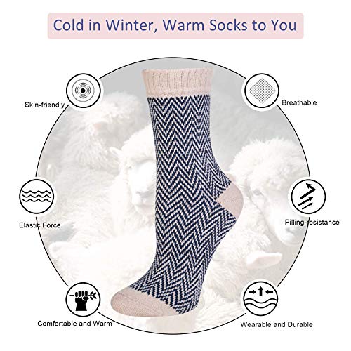 Womens Thick Knit Warm Casual Wool Crew Winter Socks, One Size, Mixed Colors (5 Pack) #TOP3