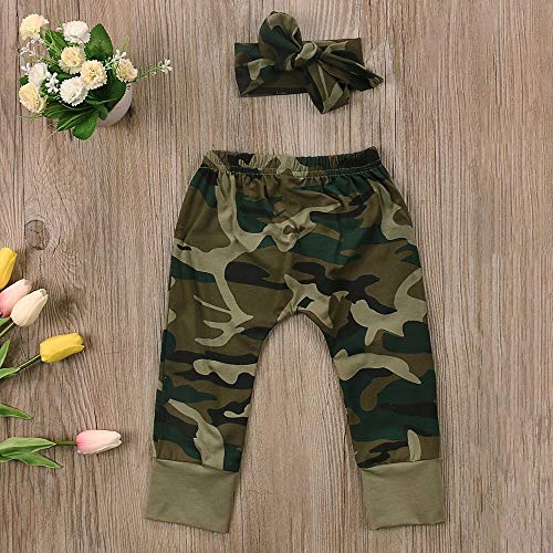 Camo Baby Girl Clothes, Toddler Infant Camouflage Short Sleeve T-Shirt Tops Green Long Pants Outfit Headband Casual Outfit (Girl, 12-18Months) #TOP4