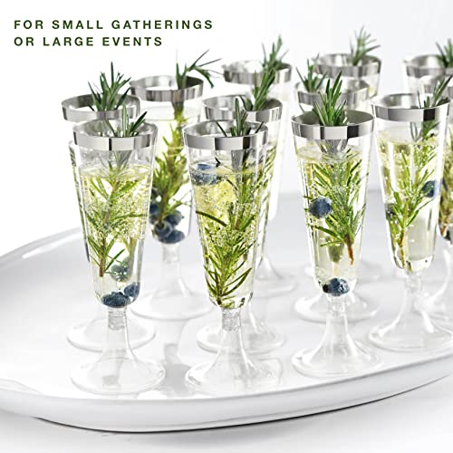 Plastic Champagne Flutes Disposable - Silver Glitter With A Silver Rim - [1 Box Of 48] 4.5 Oz Premium Toasting Flutes, Elegant Stylish Mimosa Glasses For Weddings Anniversaries And Catered Events #TOP5