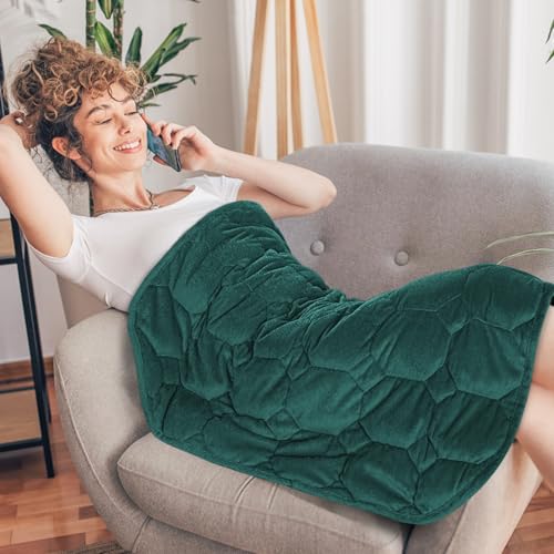 Image of Topblan Weighted Lap Blanket 7lbs for Adults, Small Weighted Blanket Throw for Napping, Relaxation, Calming and Travel, Skin Friendly & Machine Washable for All-Season Sleeping, Dark Green