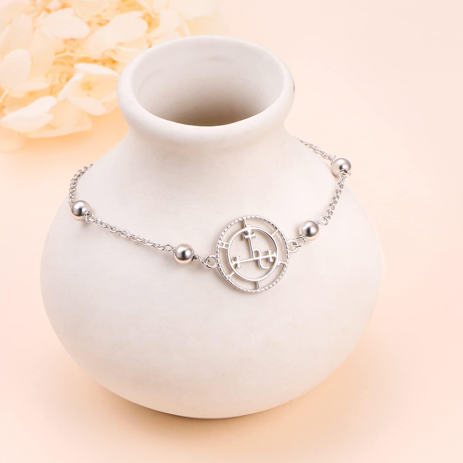 Ladytree Sigil of Lilith Bead Link Bracelets S925 Sterling Silver Sigil of Lilith Bracelets Link Jewelry Gifts for Women Bead Chain 7+2 inches - Image 3