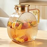XRXYMQ 2,5 L Wasserkaraffe Borosilikatglas mit Edelstahldeckel Champagner