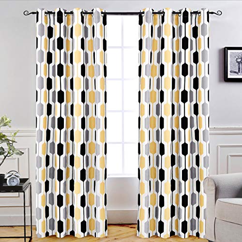 DriftAway Riley Geo Cortinas de oscurecimiento de Habitaciones, Ojal Aislado térmicamente, Cortinas Forradas, patrón geométrico de Mediados de Siglo, 2 Capas, 2 Paneles Oro/Negro/Gris 52"x96" Cover