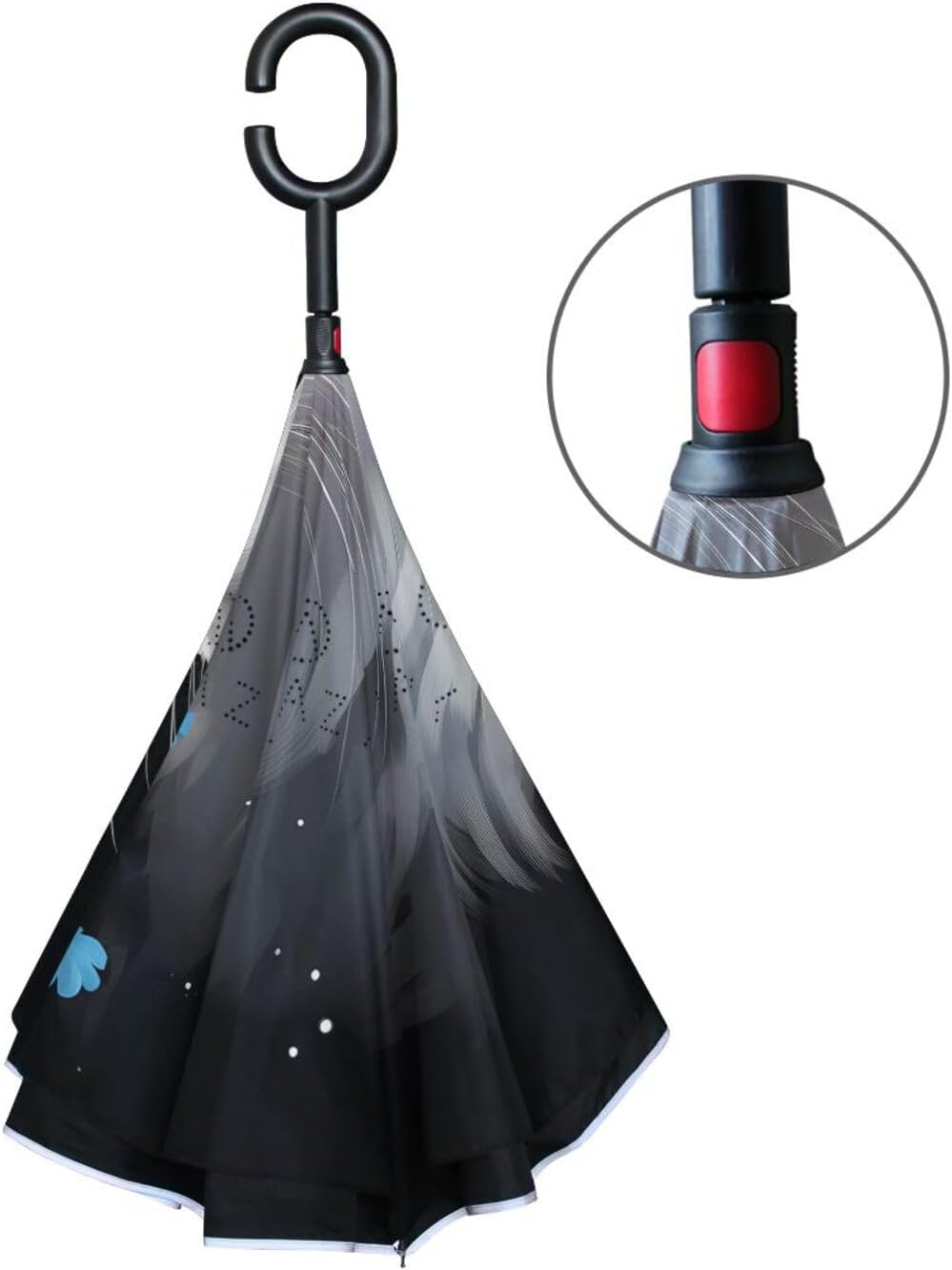 Cat Portrait Butterfly Inverted Umbrellas for Rain Windproof Reverse Upside Down Golf Umbrella with C-shape Handle for Men Women