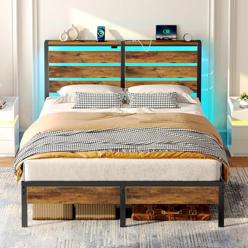 Rolanstar Bed Frame Queen Size with USB Charging Station, LED