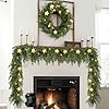 2 pcs 62ft prelit realistic christmas cedar garland with star lights artificial cypress garland battery operated with timer faux pine garlands for table mantle christmas decorgold  urban country home decor