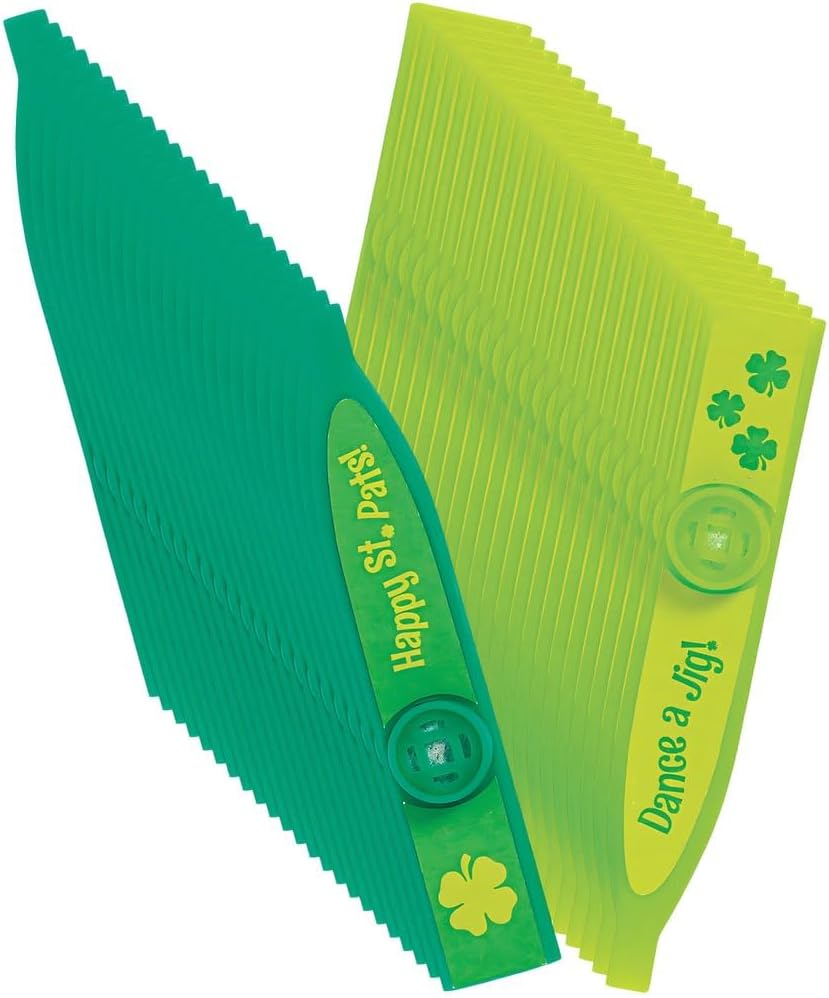 Fun Express St Patrick’s Day Kazoo – 24-Piece Pack of Green Kazoo Toys Shamrock Design Fun Party Favors St Patrick’s Day Parades Celebrations & Festive Gatherings – Perfect Kids & Adults – 24 Pieces