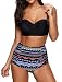 Vintage High Waist Floral Women's Bikini Set Strappy Push Up-X030-BKTFB4