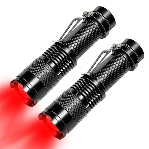 Vryth 2 Pack LED Red Light Torch Three Mode Flashlight Scalable Red Night Light Torches for Astronomy Animal Observation Night Vision Hiking Outdoor Fishing