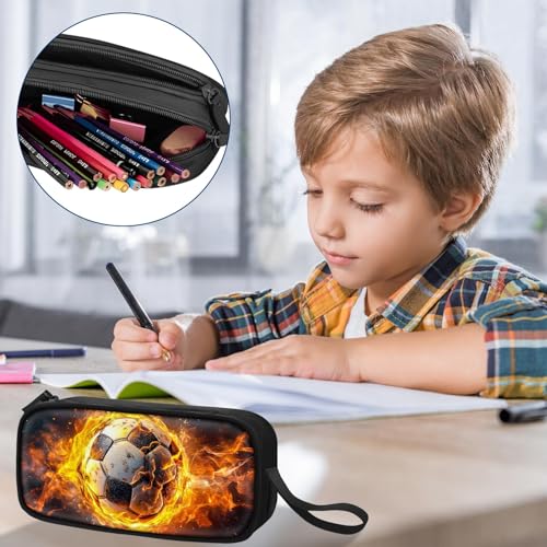 Image of TILYTADLY Large Pencil Case for Boys - Soccer Boys Pencil Pouch with Zipper Compartments - Big Capacity Pen Box Pen Bag Organizer with Keychain for Kids Teens School