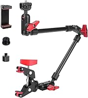 JEBUTU 22" Magic Arm Clamp Mount: Adjustable Overhead Desk Phone Stand for Webcam, Light, Mic, Action Cam - Anti-Deflection Boom Arm