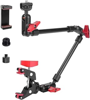 JEBUTU 22" Magic Arm Clamp Mount: Adjustable Overhead Desk Phone Stand for Webcam, Light, Mic, Action Cam - Anti-Deflection Boom Arm