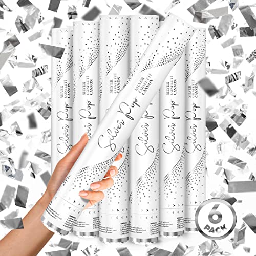 SILVER Confetti Poppers - 16" BIODEGRADABLE SILVER Confetti Cannon (Party Poppers/Glitter/Bomb) Compressed Air Popper, Loud POP, For Wedding Send Off, Wedding Supplies, Birthday Party
