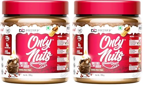 Image of DC Doctors Choice High Protein Peanut Butter, Only Nuts, Gluten-Free, Zero Trans Fat, Vegan, Unsweetened Crunchy (750 g) (Pack of 2)