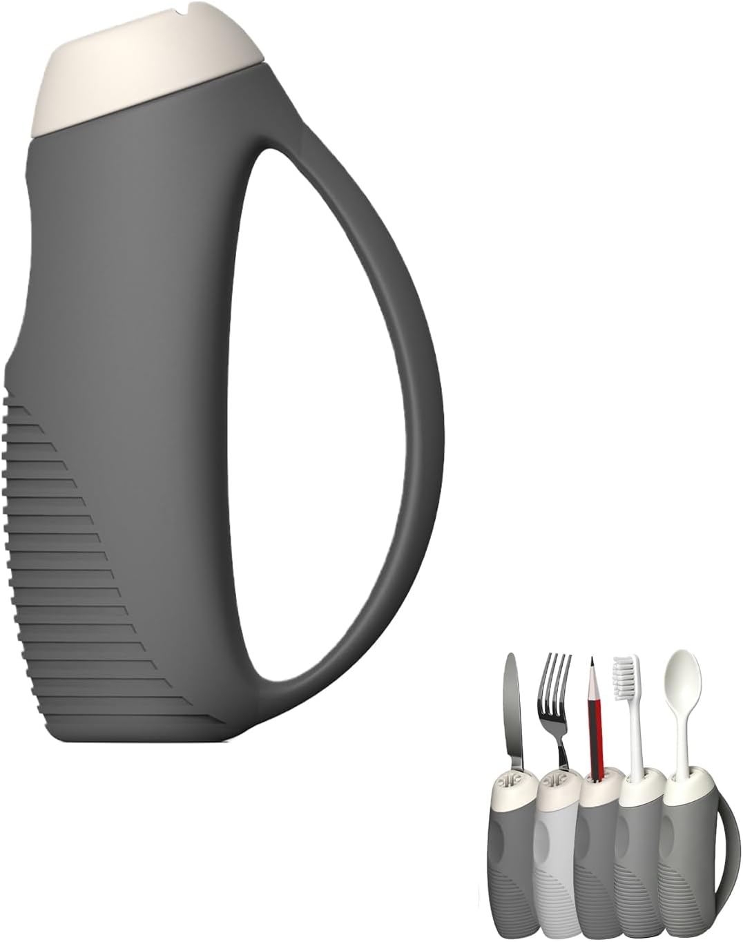 Silicone Knife and Fork Handles - Adaptive Utensils for Elderly, Slip-Reducing Easy Grip for Parkinson's and Hand Tremors (Grey)