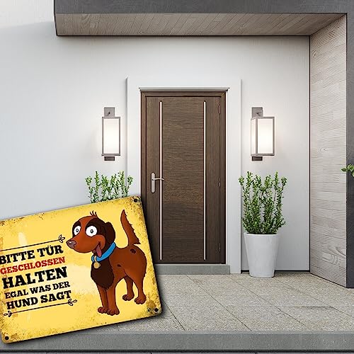 trendaffe Metallschild mit Hunde Motiv: Bitte Tr geschlossen halten, Aluminium, 15x20 cm