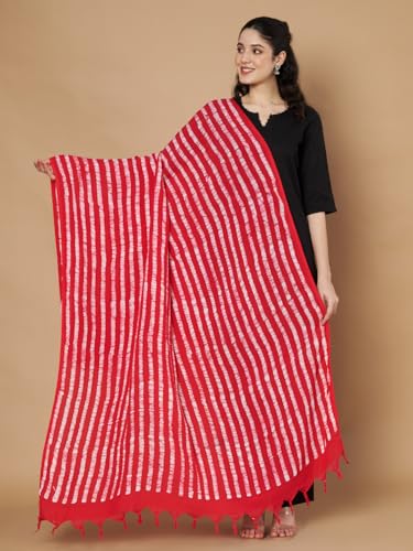 Image of Women's Cotton Rayon Bandhani Print Dupatta with Tassels 2.25 Meters | Women's cotton printed dupatta with tassels.