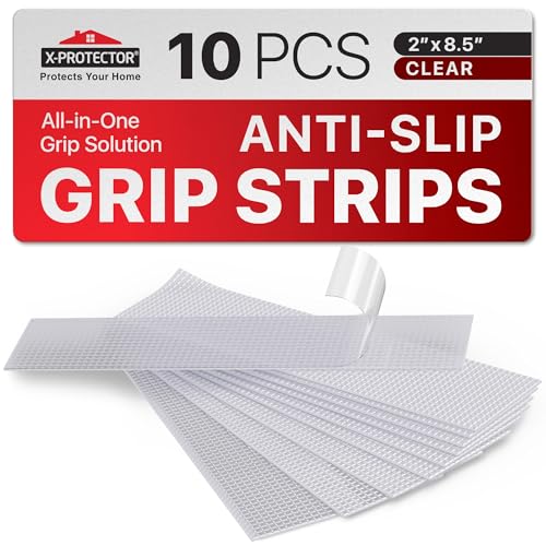X-Protector Rubber Grip Tape Strips - 10 PCS Pack of Non-Abrasive Grip Stickers - 2'x8.5' Heavy-Duty...