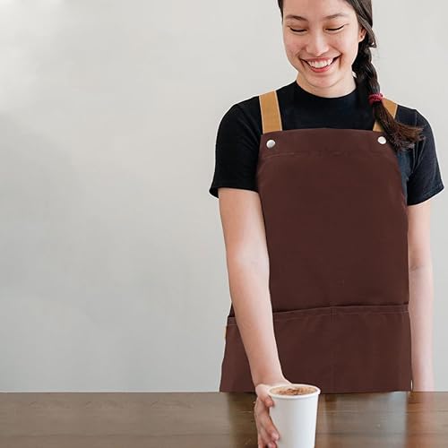 Miniatura 4 de Wakauto Canvas Chef Apron with Pockets for Kitchen and Baking Multi-purpose Working Apron in Breathable and Comfortable Protective Cover for Cooking