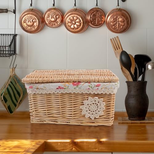 Panier rectangulaire pour organisation de maison boîte de rangement osier tressé avec couvercle