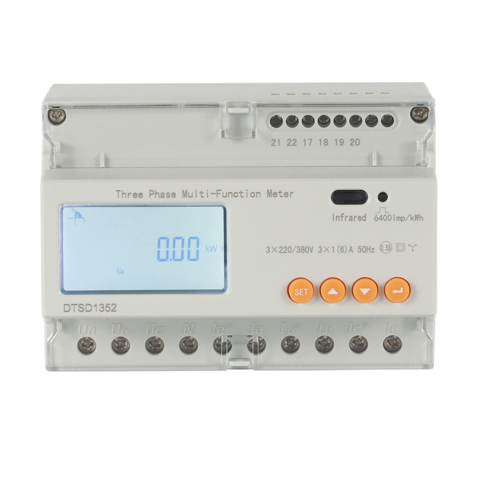 Contatore elettrico digitale, DTSD1352 Contatore di energia su guida DIN trifase intelligente con consumo energetico di monitoraggio RS485 Monitora e registra il consumo energetico(Size:DTSD1352 5A)