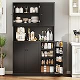 ONBRILL 71' Tall Kitchen Pantry Storage Cabinet with Microwave Stand & Door Shelf, Freestanding Kitchen Hutch with 6 Doors and Adjustable Shelves, Modern Food Pantry for Dining Room, Black