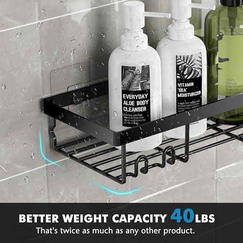 Image of Moforoco Shower Caddy Shelf Organizer Rack, Self Adhesive Black Bathroom Shelves Basket, Home Farmhouse Wall Inside Organization and Storage Decor Rv Accessories, First Camper Apartment Essentials