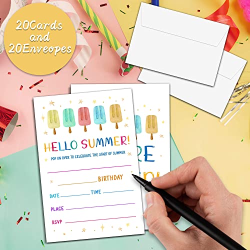 Doqpo Ice Cream Birthday Invitations, Summer Pool Party Invitations, Birthday Party Invitation For Boys Girls, Birthday Decorations - 20 Invites With 20 Envelopes - C12 #TOP2