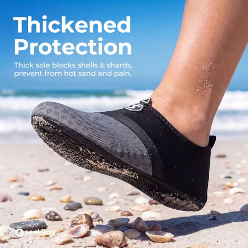 Image of SEEKWAY Water Shoes Quick-Dry Aqua Socks Barefoot Slip-on for Beach Pool Swim River Yoga Lake Surf Women Men Black SK001