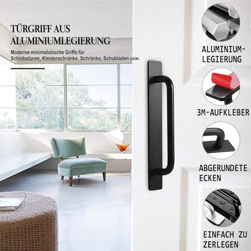 Image of Adhesive Cabinet Handles, Self-Stick Instant Cabinet Handles Alloy No Drilling Push Pull Handles Helper for Kitchen Cabinet Drawer Window Sliding Closet (Black, 4 Pcs)