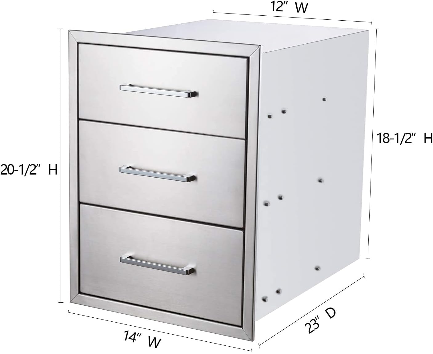 TIANAI Outdoor Kitchen Drawer 14" W x 20-1/2"H x 23" D Stainless Steel BBQ Drawer with Exquisite Handle Three-Opening Drawer for Embedded Installation