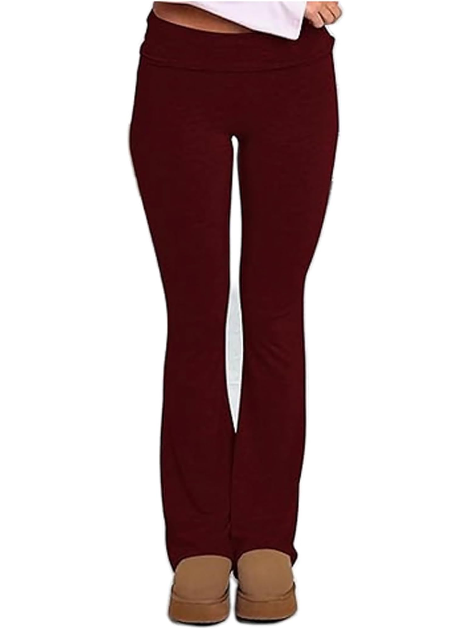 Svuitmsl Women Fold Over Waistband Yoga Pants Low Rise Bootcut Stretchy Flare Pants Y2k Slim Fit Leggings Bell Bottoms (A-Burgundy, L)