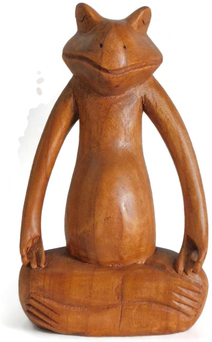 Brave Wings Hand Carved Wooden Decoration ~ Frog 22cm High ~ Ornament Sculpture Figurine Statue Unique Table Decoration Home Decor ~ 5066