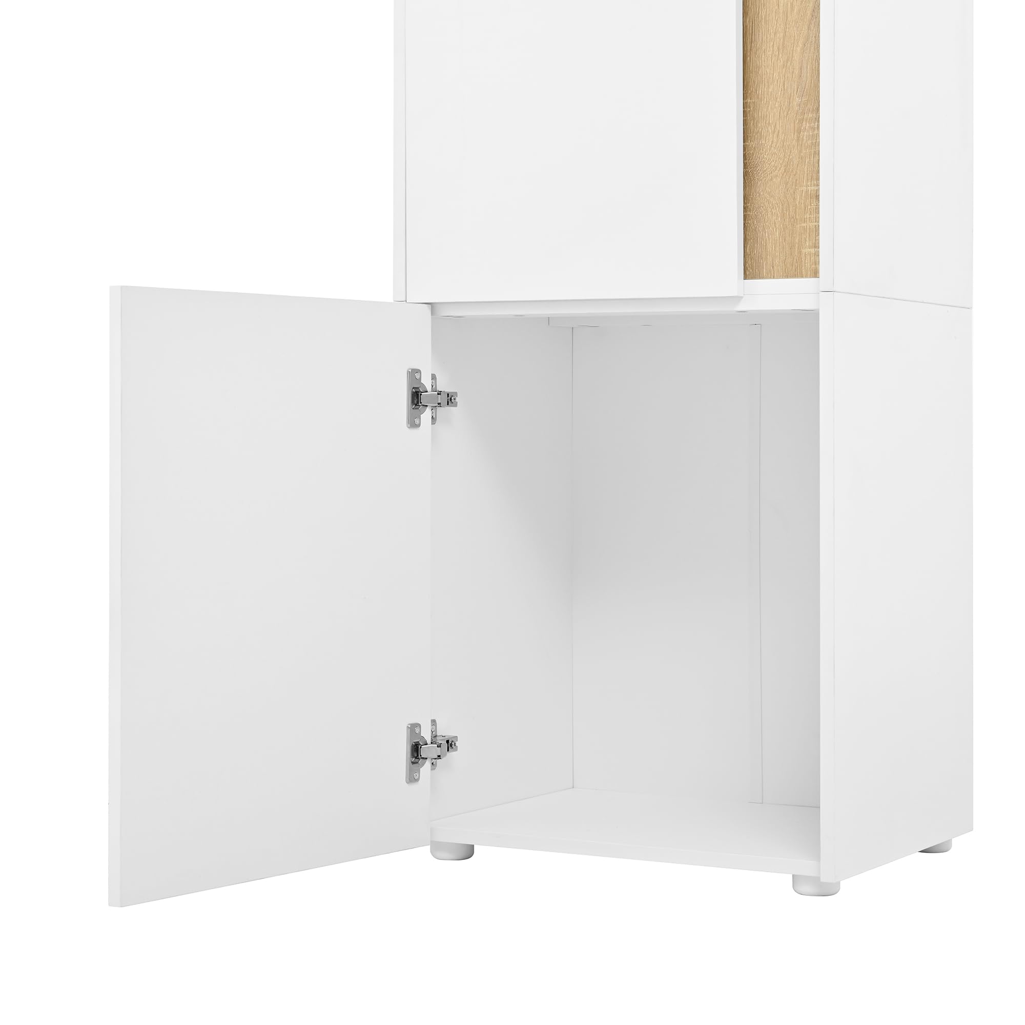 Vitrina de 50 x 40 x 179 cm, mueble de almacenamiento, armario alto, 2 puertas (una de ellas de acrílico), adecuada para salones, oficinas y cocinas, color blanco y natural