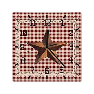 Wall Clock Barn Star Texas Battery Operated Clocks Wooden Silent Non-Ticking Wallclock 12 Inch Classic Country Primitive Red Wood Square Wall Clock for Living Room Bedroom Office Shool Home Decor Wall Clock Barn Star Texas Battery Operated Clocks Wooden Silent Non Ticking Wallclock 12 Inch Classic Country Primitive Red Wood Square Wall Clock for Living Room Bedroom Office Shool Home Decor
