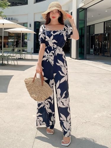 Image of LITZO Dress for Women | Long Rayon Dress for Women's | Floral Wide Leg Long Jumpsuit with Pockets | Regular Jumpsuit for Women (137-138)