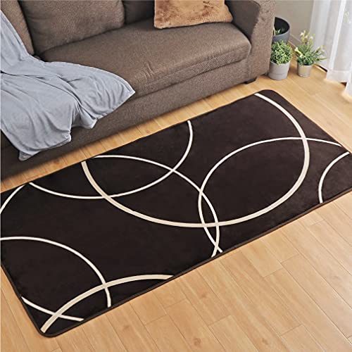 StorePocket ラグ ラグマット 洗える カーペット 厚さ約10mm フランネルラグ 1畳 約90cm×185cm ブラウン サークル柄 やわらかなめらか感触 モダン 北欧 ModernCircle モダンサークル